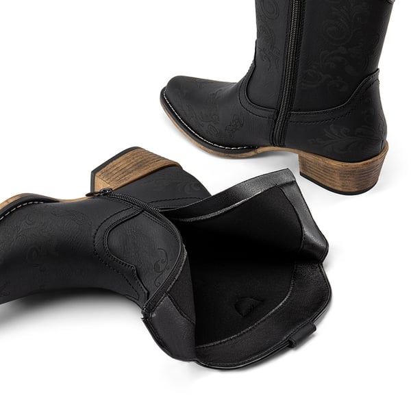 Cuban Heel Cowgirl Ankle Boots - BLACK - 5