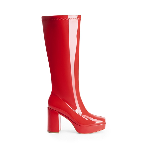 Y2K-inspired Knee-high Platform Gogo Boots - RED-PAT - 3