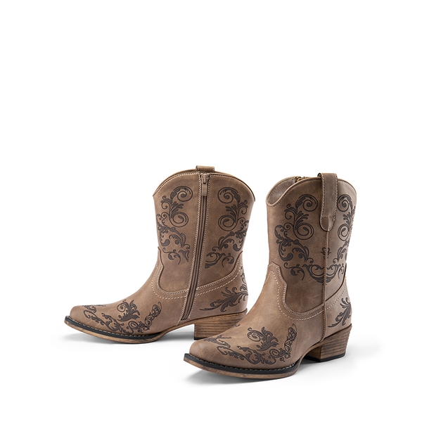 Cuban Heel Cowgirl Ankle Boots - BROWN - 6