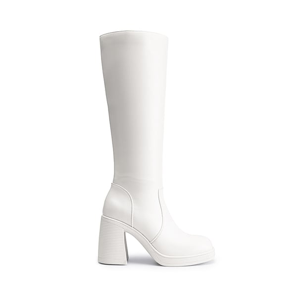 Chunky Heel Platform Knee-high Boots - WHITE - 3