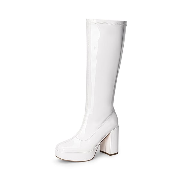 Y2K-inspired Knee-high Platform Gogo Boots - WHITE-PAT -  0