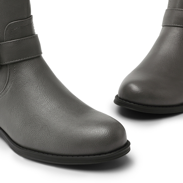 Knee High Buckle Riding Boots - GREY - 6