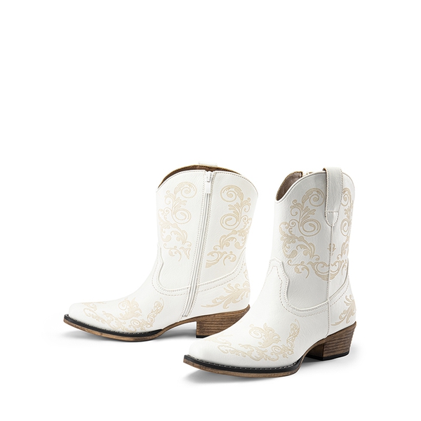 Cuban Heel Cowgirl Ankle Boots - WHITE - 6