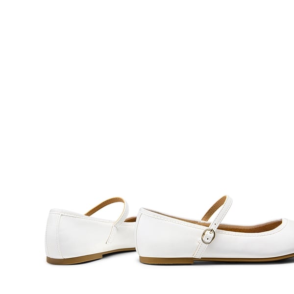 Buckle Round Toe Mary Jane Flats - WHITE-PU - 6