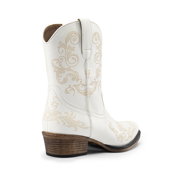 Cuban Heel Cowgirl Ankle Boots - WHITE - 4