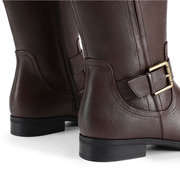 Knee High Buckle Riding Boots - BROWN - 5