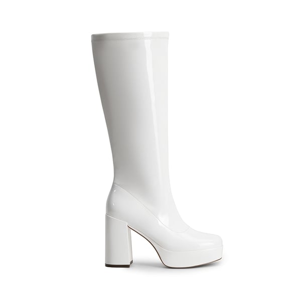 Y2K-inspired Knee-high Platform Gogo Boots - WHITE-PAT - 3
