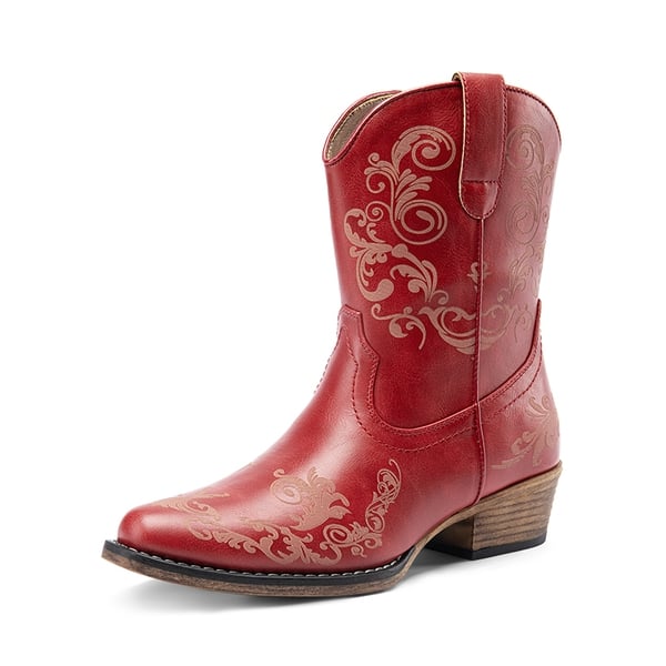 Cuban Heel Cowgirl Ankle Boots - RED -  0