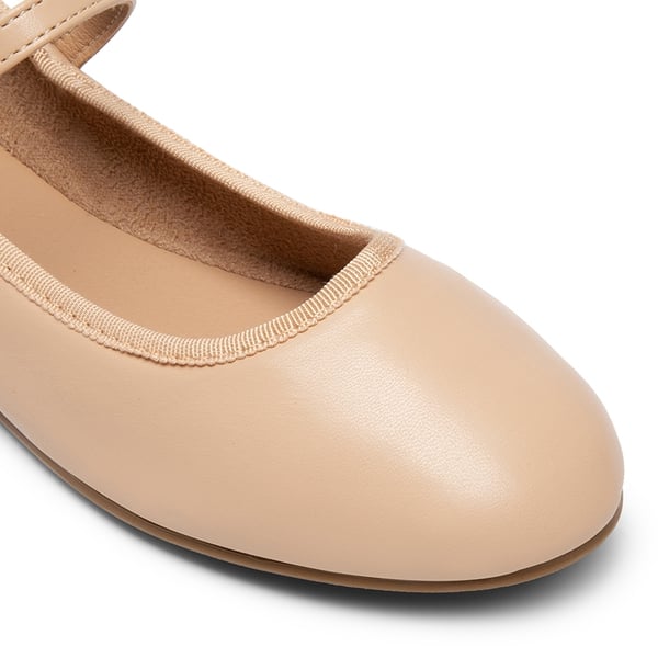 Buckle Round Toe Mary Jane Flats - NUDE-PU - 4
