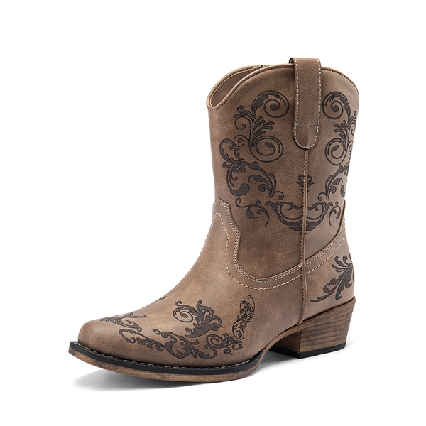 Cuban Heel Cowgirl Ankle Boots - BROWN -  0