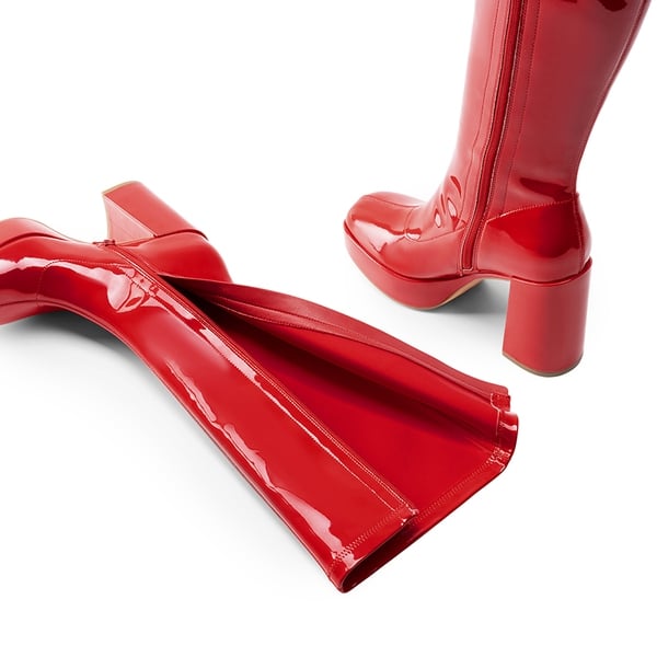 Y2K-inspired Knee-high Platform Gogo Boots - RED-PAT - 4