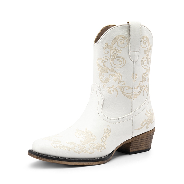 Cuban Heel Cowgirl Ankle Boots - WHITE -  0