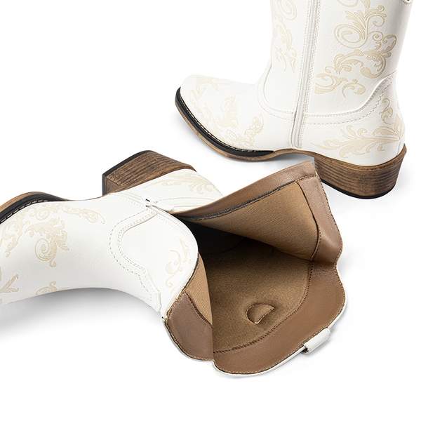 Cuban Heel Cowgirl Ankle Boots - WHITE - 5