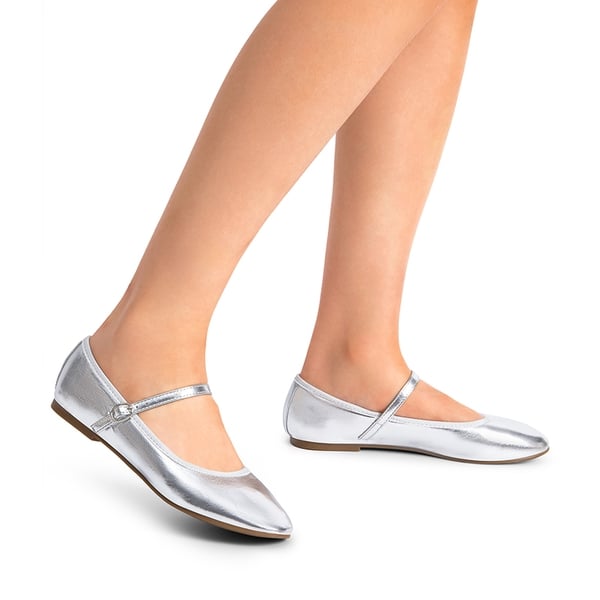 Buckle Round Toe Mary Jane Flats - SILVER-PU - 2