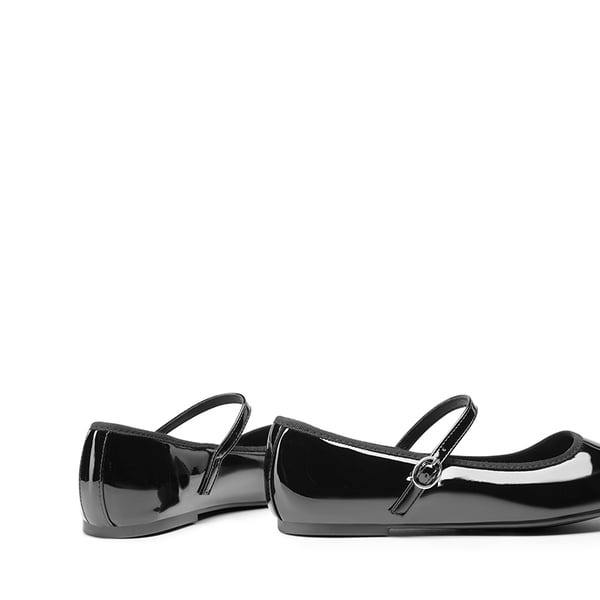 Buckle Round Toe Mary Jane Flats - BLACK-PAT - 6