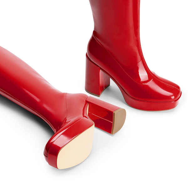 Y2K-inspired Knee-high Platform Gogo Boots - RED-PAT - 5