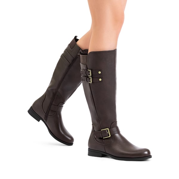 Knee High Buckle Riding Boots - BROWN - 2