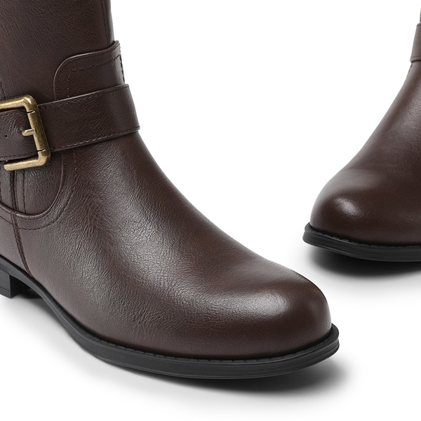 Knee High Buckle Riding Boots - BROWN - 6