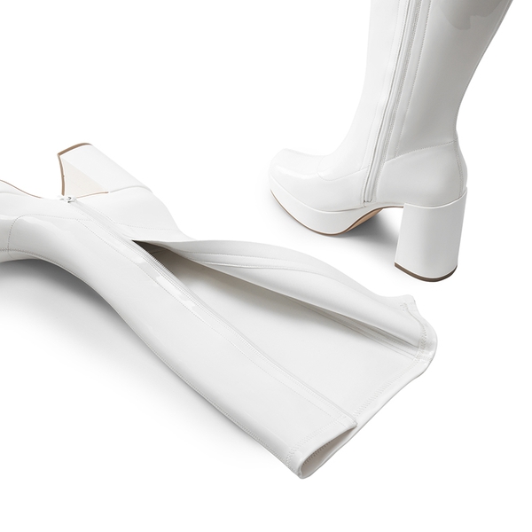 Y2K-inspired Knee-high Platform Gogo Boots - WHITE-PAT - 4