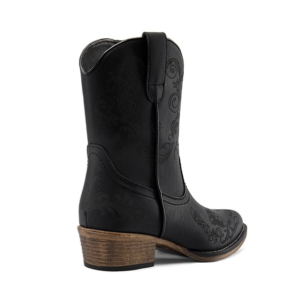 Cuban Heel Cowgirl Ankle Boots - BLACK - 4