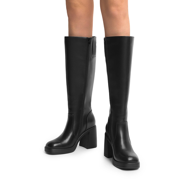 Chunky Heel Platform Knee-high Boots - BLACK - 1