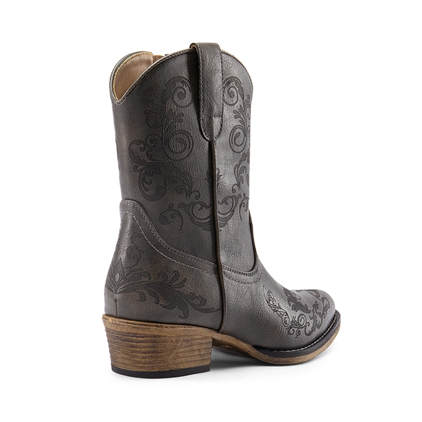 Cuban Heel Cowgirl Ankle Boots - GREY - 4