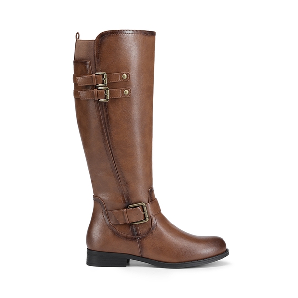 Knee High Buckle Riding Boots - TAN - 3
