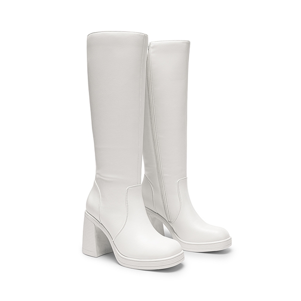 Chunky Heel Platform Knee-high Boots - WHITE - 4