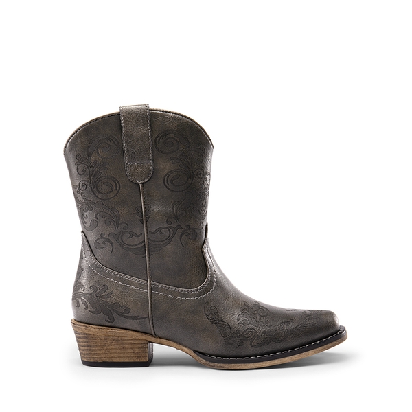 Cuban Heel Cowgirl Ankle Boots - GREY - 3