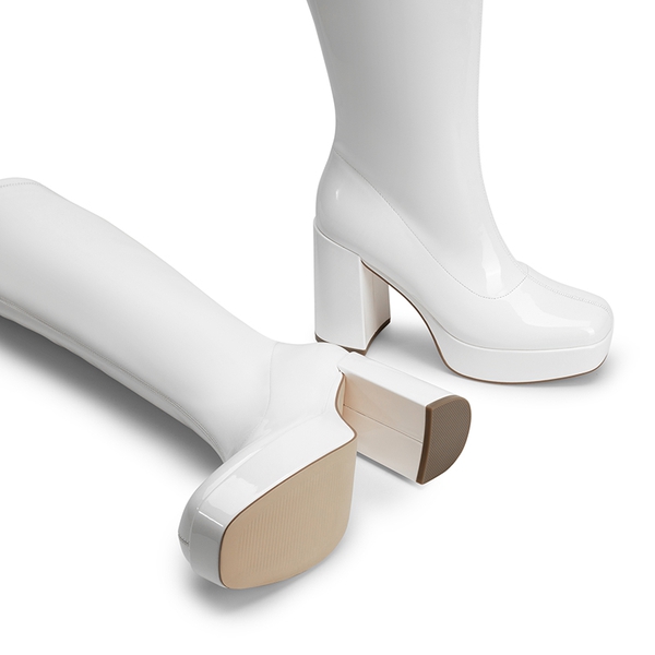 Y2K-inspired Knee-high Platform Gogo Boots - WHITE-PAT - 5