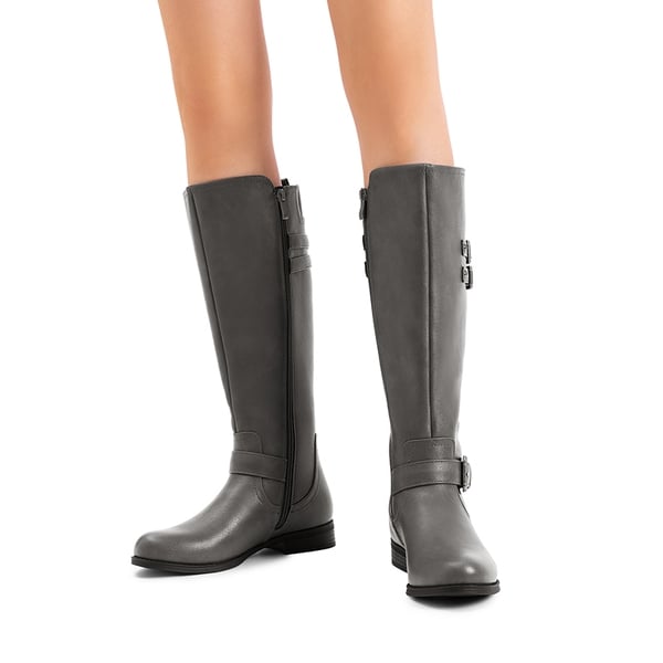 Knee High Buckle Riding Boots - GREY - 1