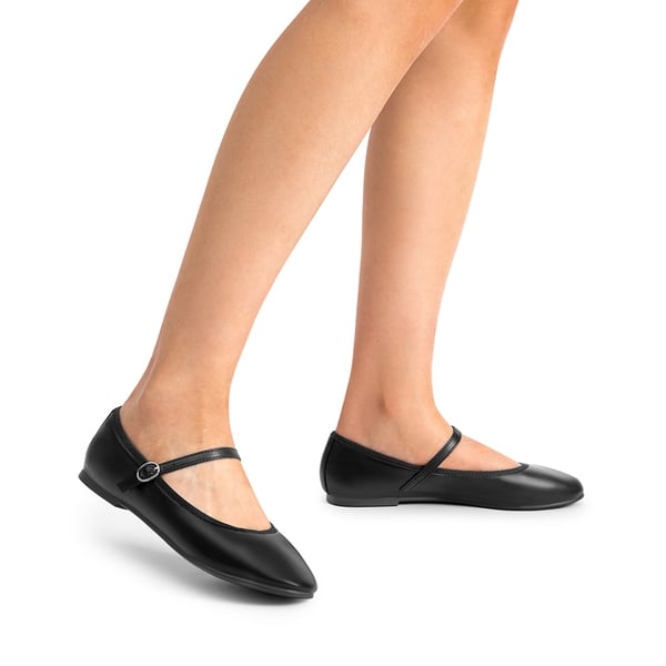 Buckle Round Toe Mary Jane Flats - BLACK-PU - 2