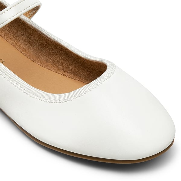 Buckle Round Toe Mary Jane Flats - WHITE-PU - 4