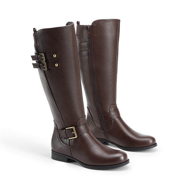 Knee High Buckle Riding Boots - BROWN - 4