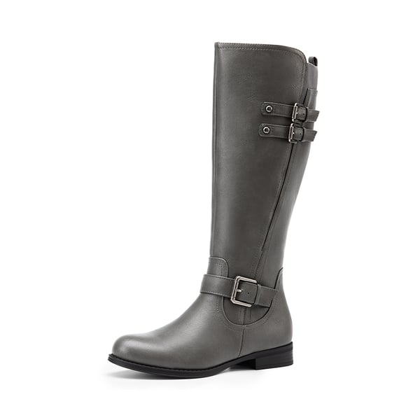 Knee High Buckle Riding Boots - GREY -  0