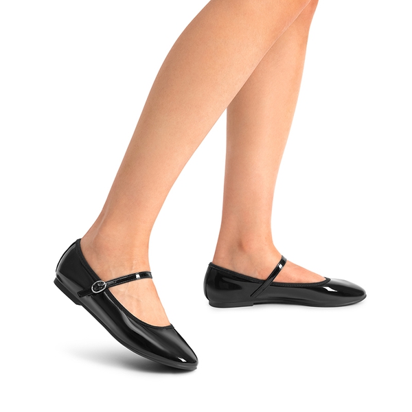 Buckle Round Toe Mary Jane Flats - BLACK-PAT - 2