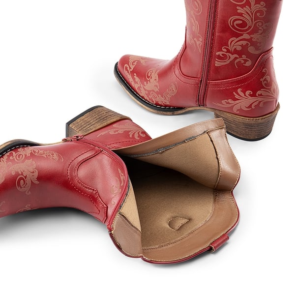 Cuban Heel Cowgirl Ankle Boots - RED - 5