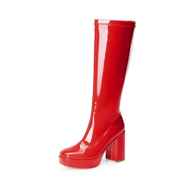 Y2K-inspired Knee-high Platform Gogo Boots - RED-PAT -  0