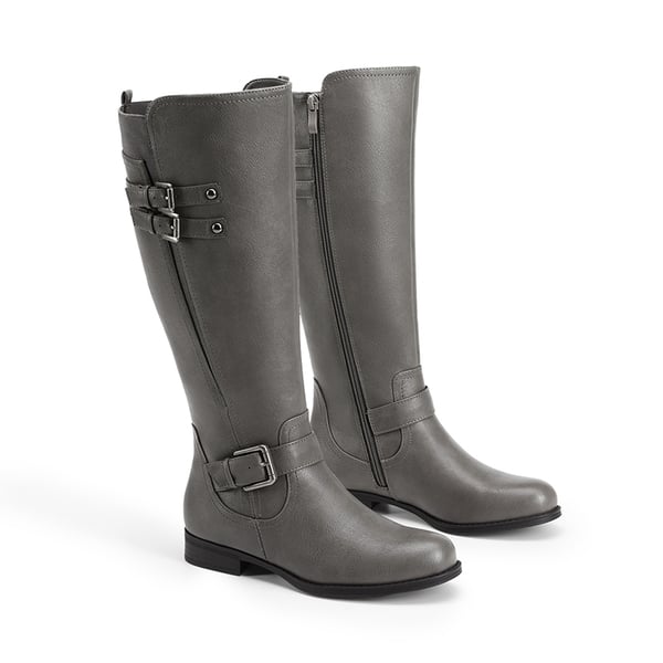 Knee High Buckle Riding Boots - GREY - 4