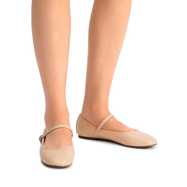 Buckle Round Toe Mary Jane Flats - NUDE-PU - 1