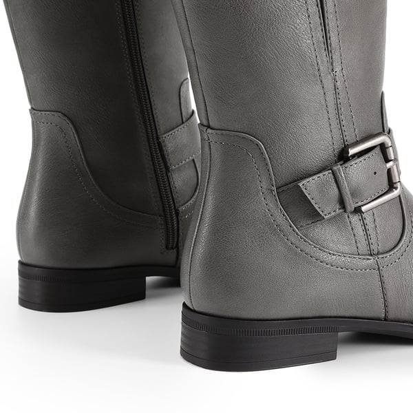 Knee High Buckle Riding Boots - GREY - 5