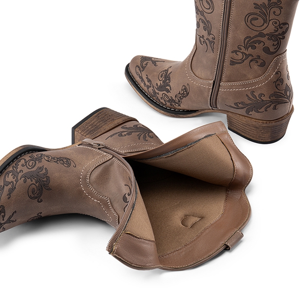 Cuban Heel Cowgirl Ankle Boots - BROWN - 5