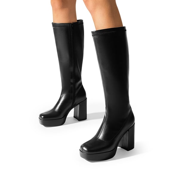 Y2K-inspired Knee-high Platform Gogo Boots - BLACK-PU - 1