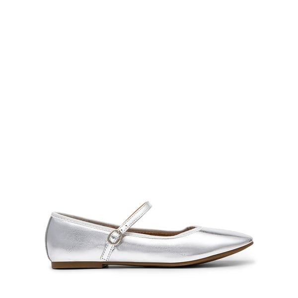 Buckle Round Toe Mary Jane Flats - SILVER-PU - 3