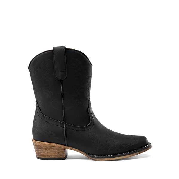 Cuban Heel Cowgirl Ankle Boots - BLACK - 3