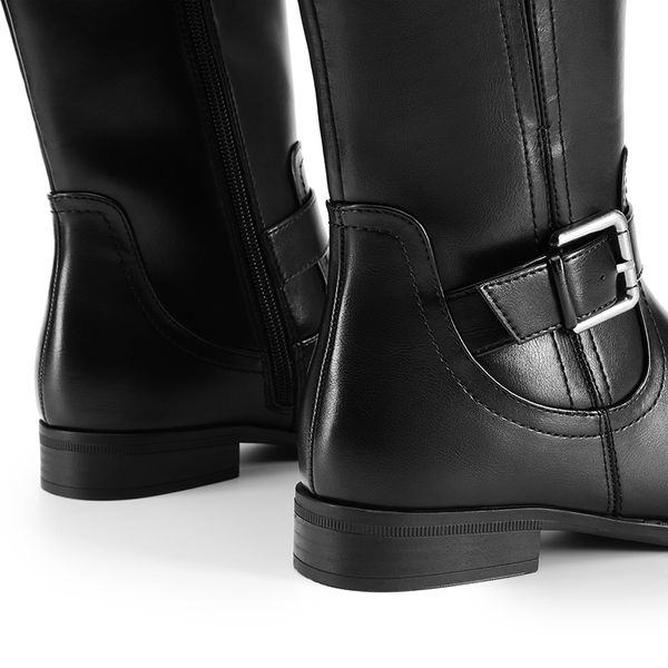 Knee High Buckle Riding Boots - BLACK - 5