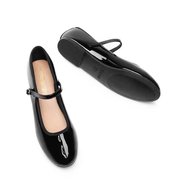 Buckle Round Toe Mary Jane Flats - BLACK-PAT - 5