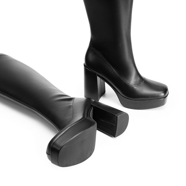 Y2K-inspired Knee-high Platform Gogo Boots - BLACK-PU - 5