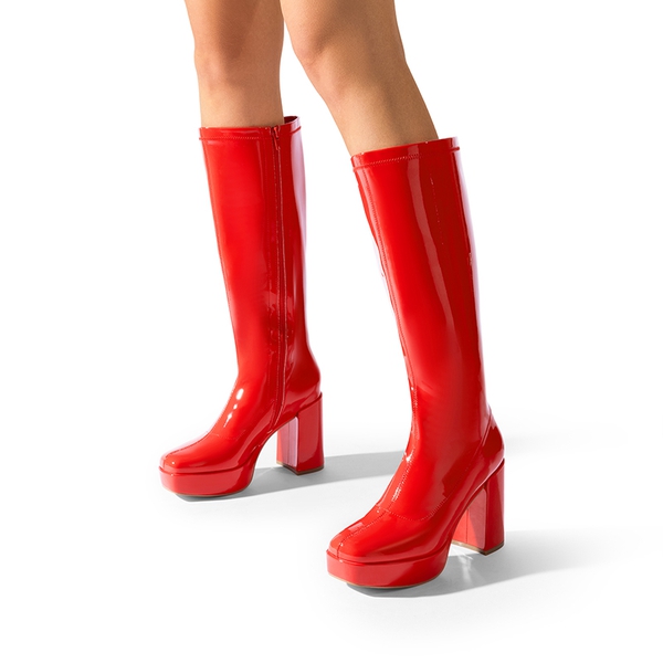 Y2K-inspired Knee-high Platform Gogo Boots - RED-PAT - 1