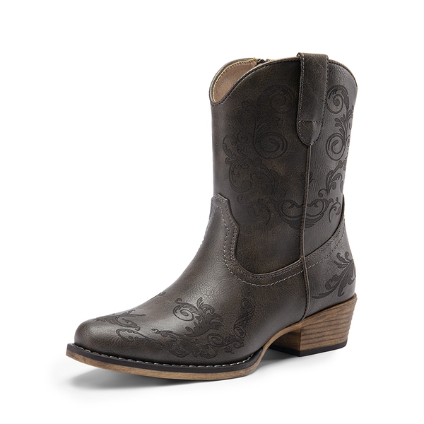 Cuban Heel Cowgirl Ankle Boots - GREY -  0